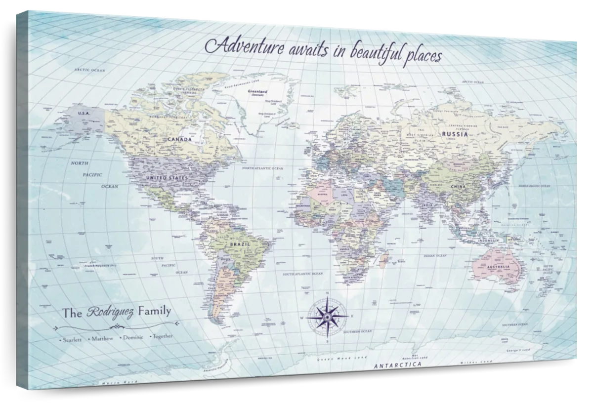 Personalized Beautiful Places Push Pin World Map 1