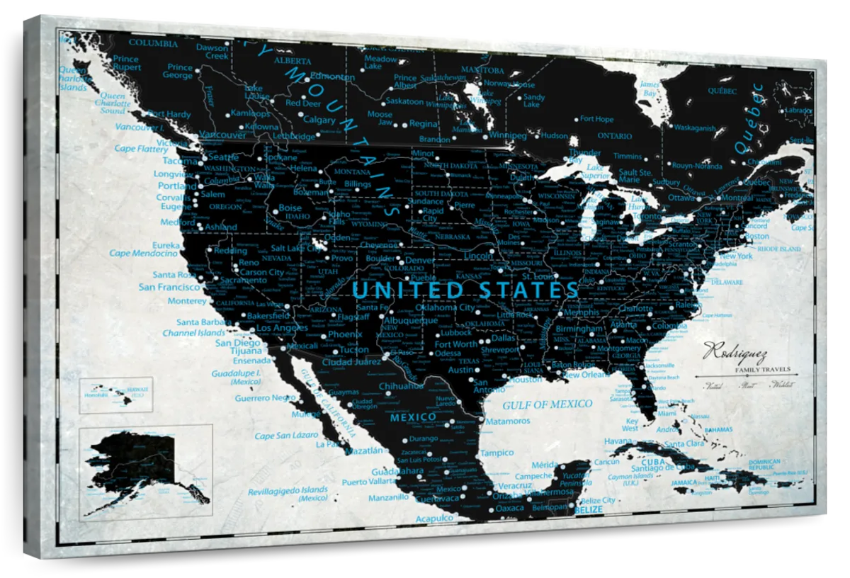 Personalized Black And Blue Journeys Push Pin USA Map 1