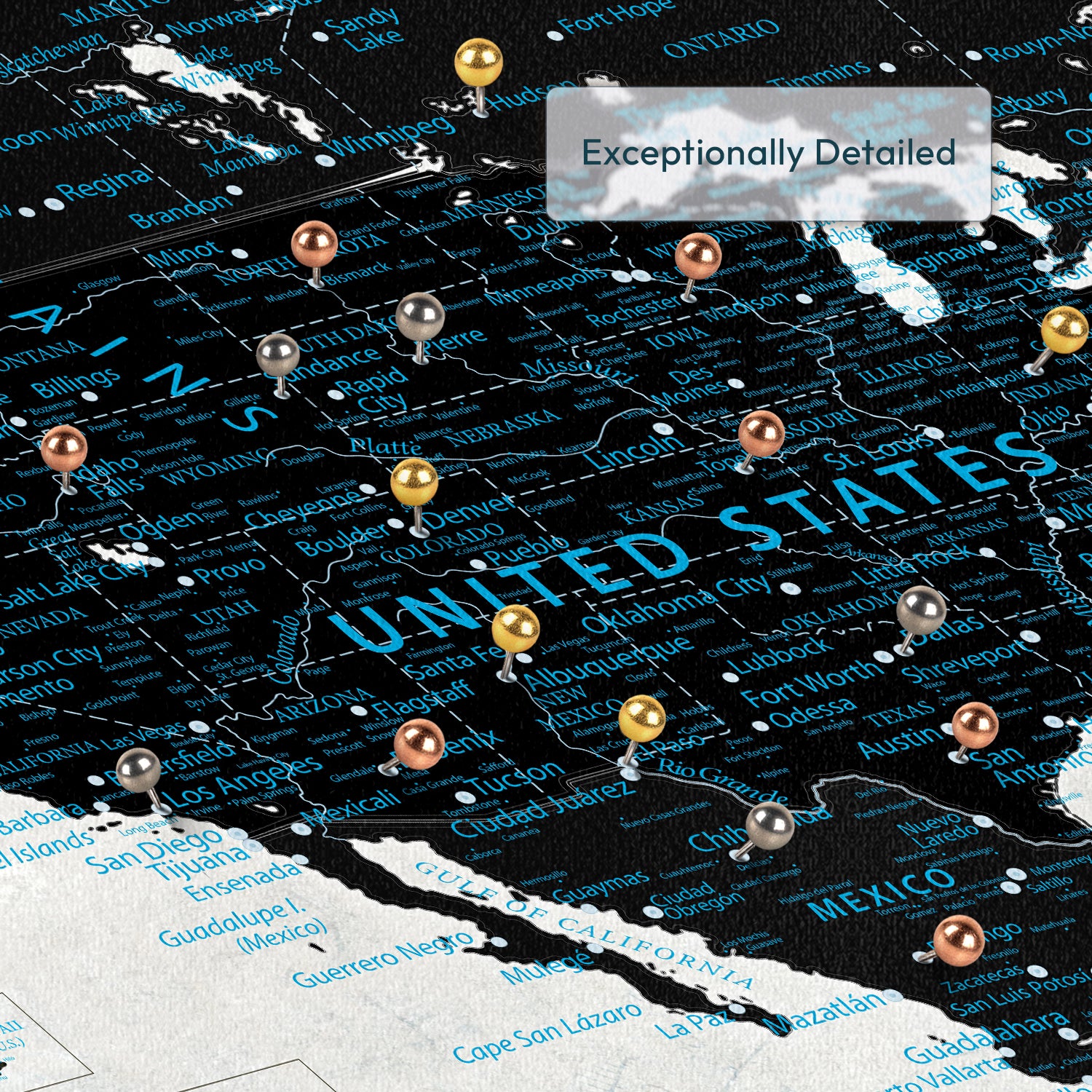 Personalized Black And Blue Journeys Push Pin USA Map 3