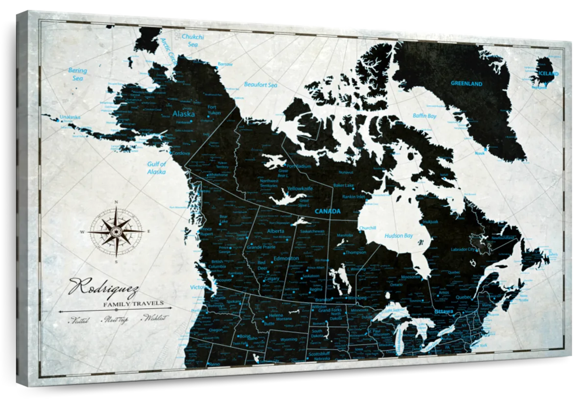 Personalized Black And Blue Trails Canada Push Pin Map 1
