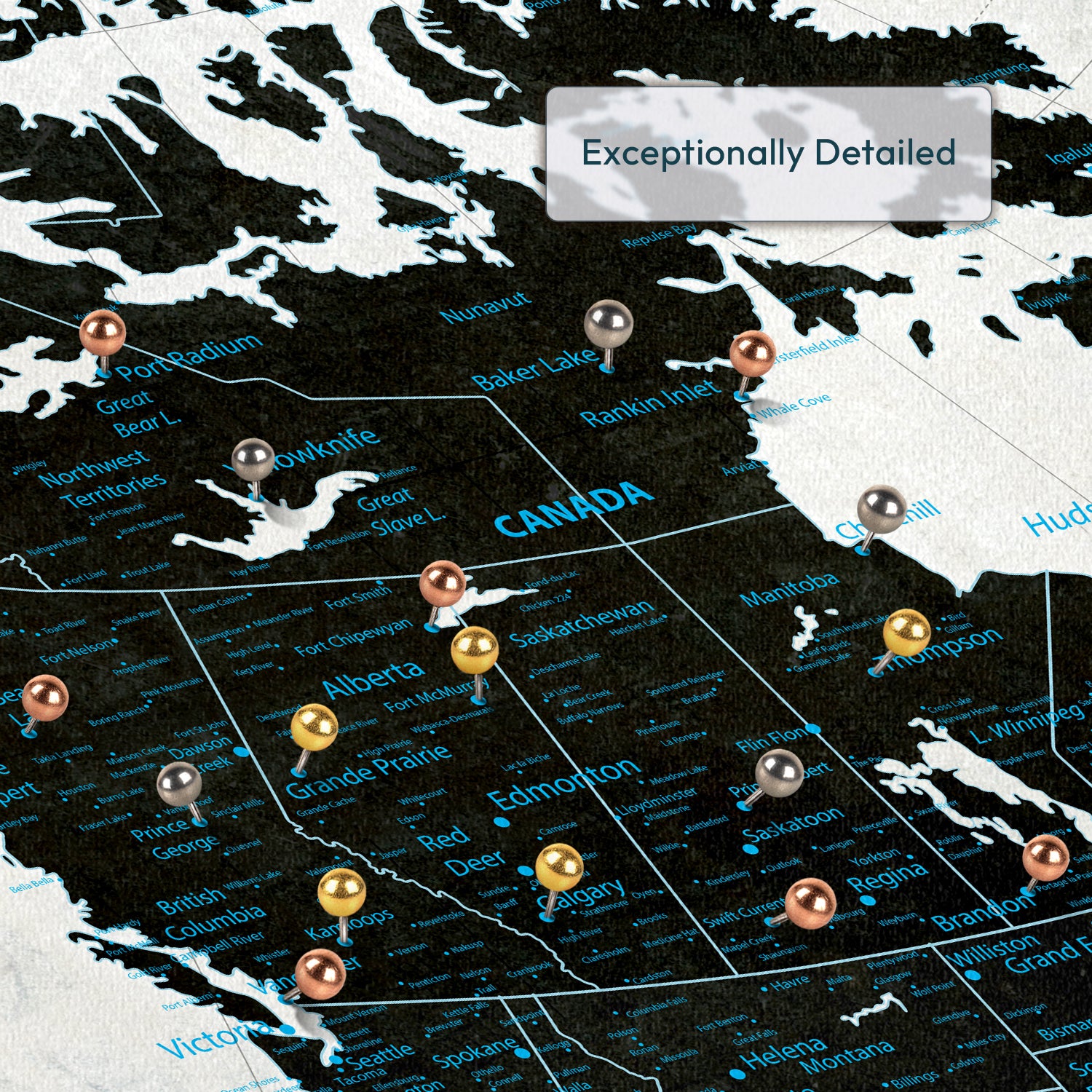 Personalized Black And Blue Trails Canada Push Pin Map 3