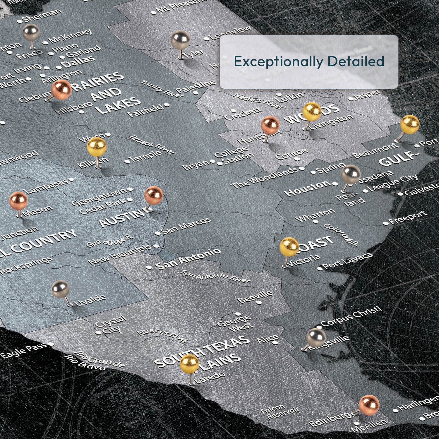 Personalized Black Texas Push Pin US State Map 4