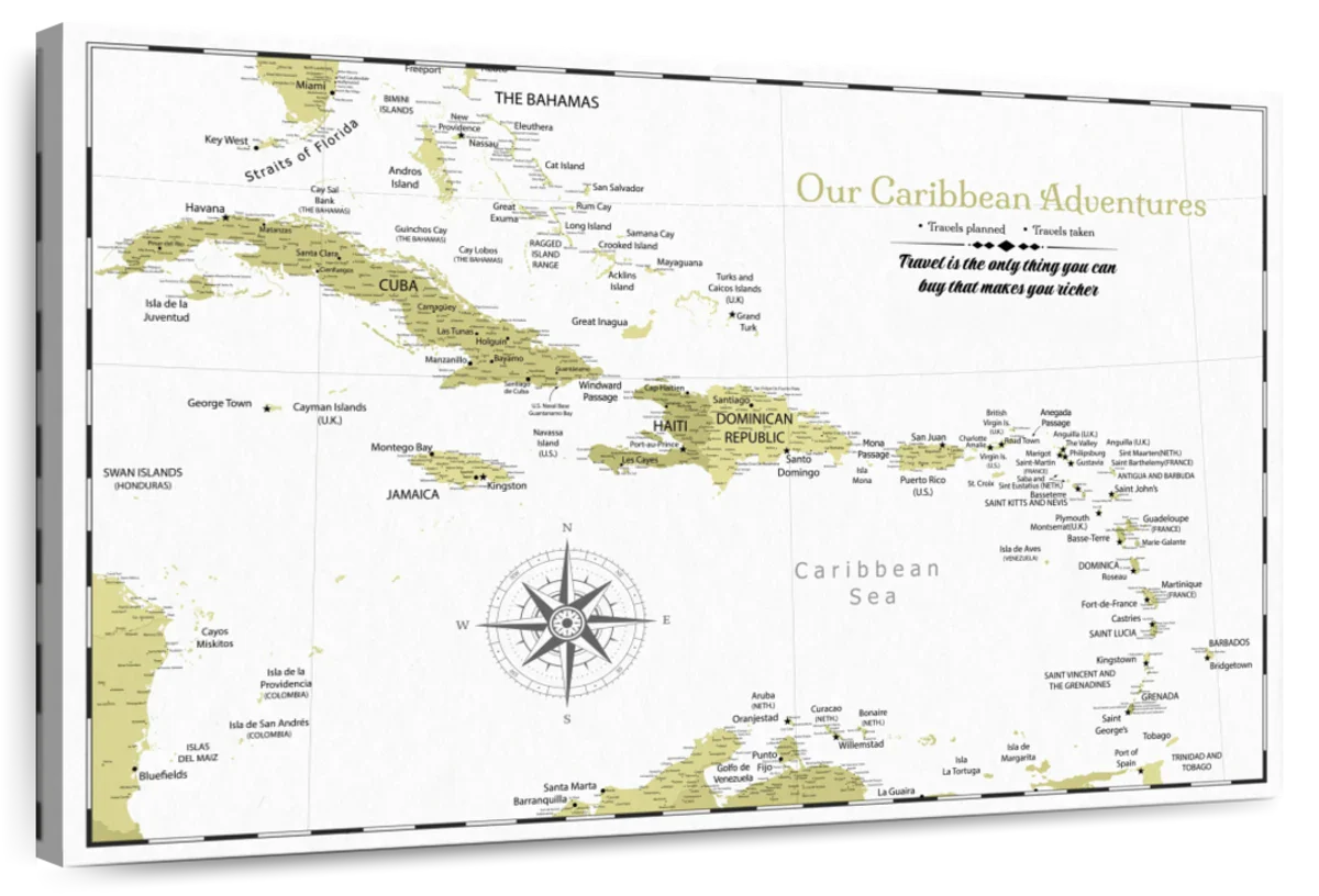 Personalized Bright Island Memories Caribbean Push Pin Map 1