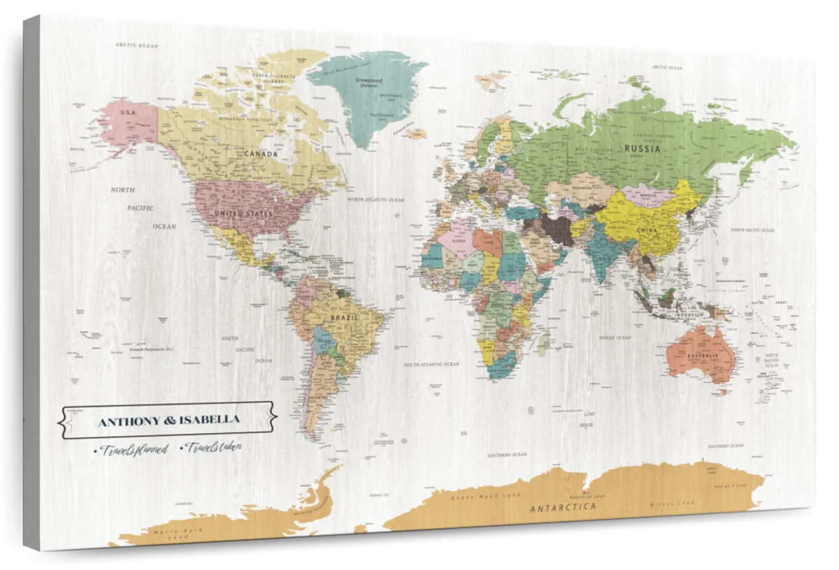 Personalized Bright Journey Push Pin World Map 1