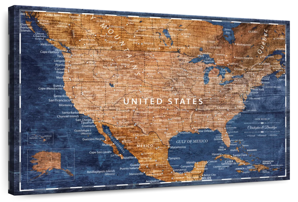 Personalized Brown And Blue Push Pin USA Map 1
