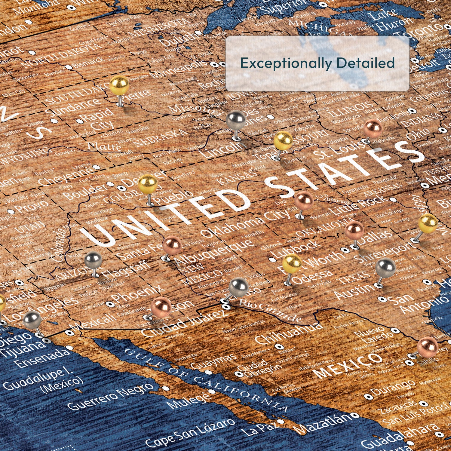 Personalized Brown And Blue Push Pin USA Map 3
