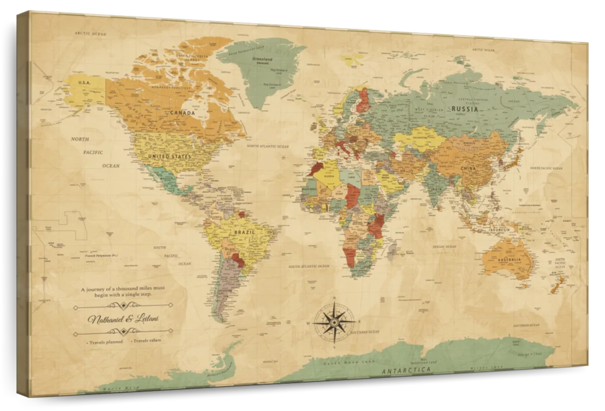 Personalized Classic Journey Push Pin World Map 1