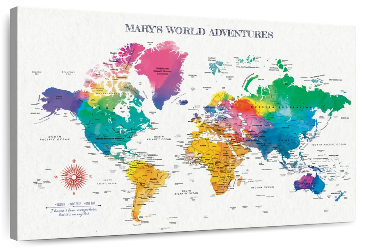 Personalized Colorful Adventures Push Pin World Map 1