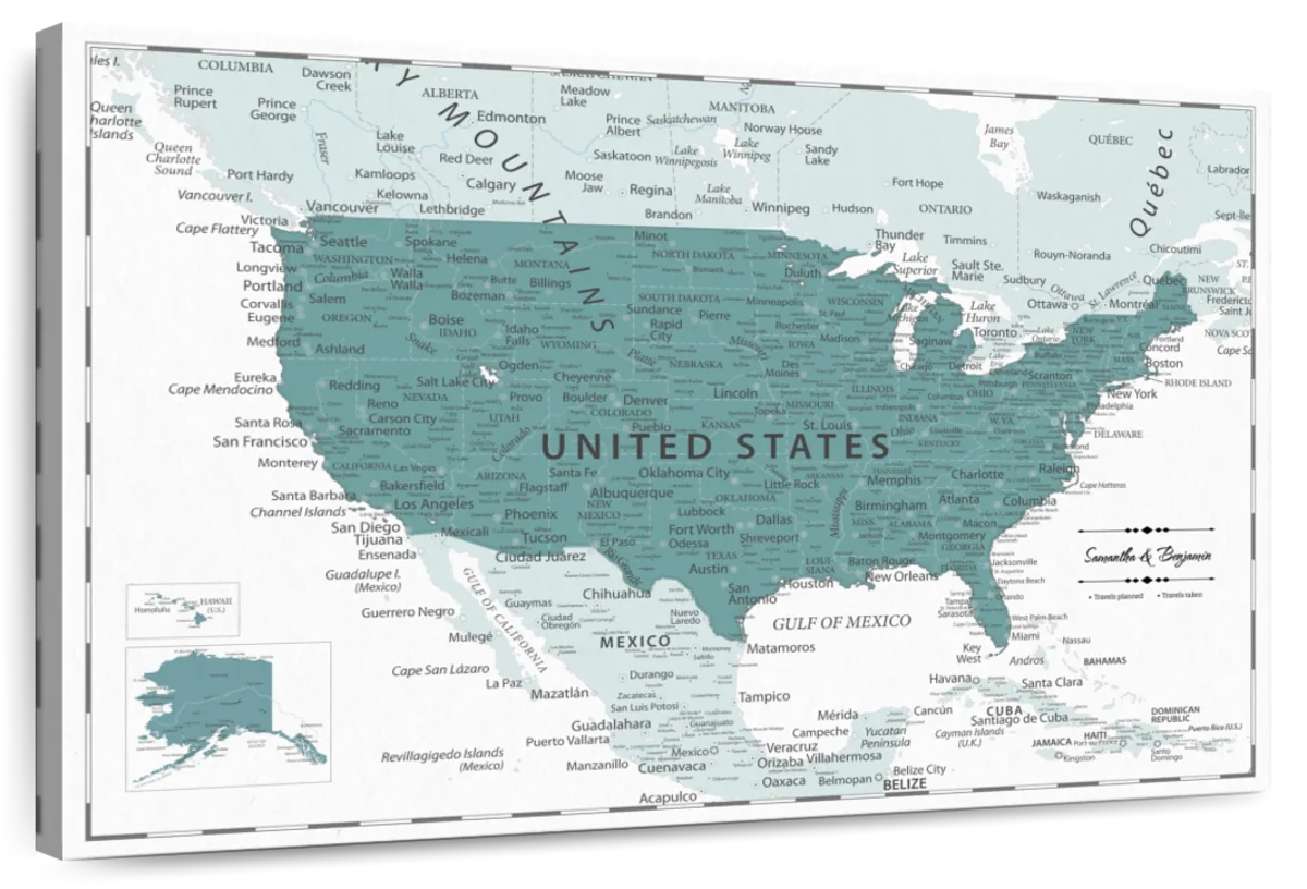 Personalized Dark Cyan Journeys Push Pin USA Map 1