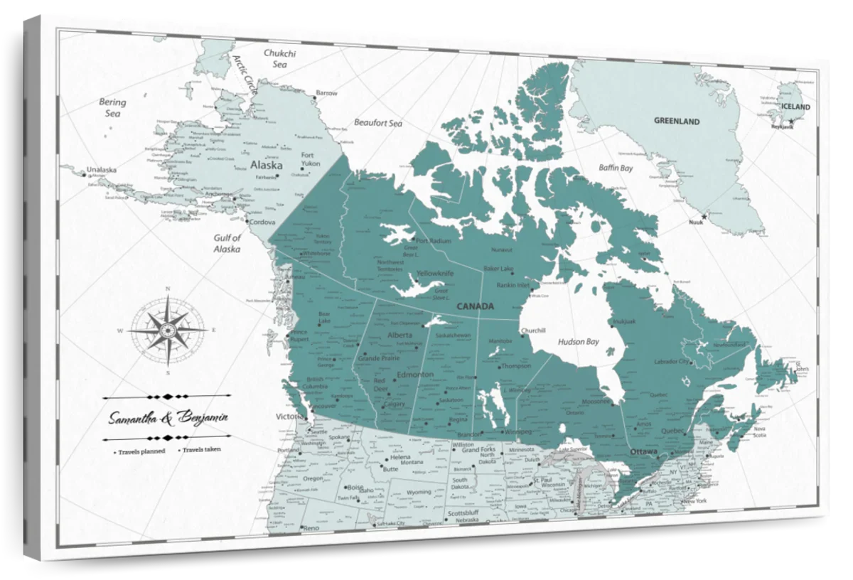 Personalized Dark Cyan Trails Canada Push Pin Map | Forever Map