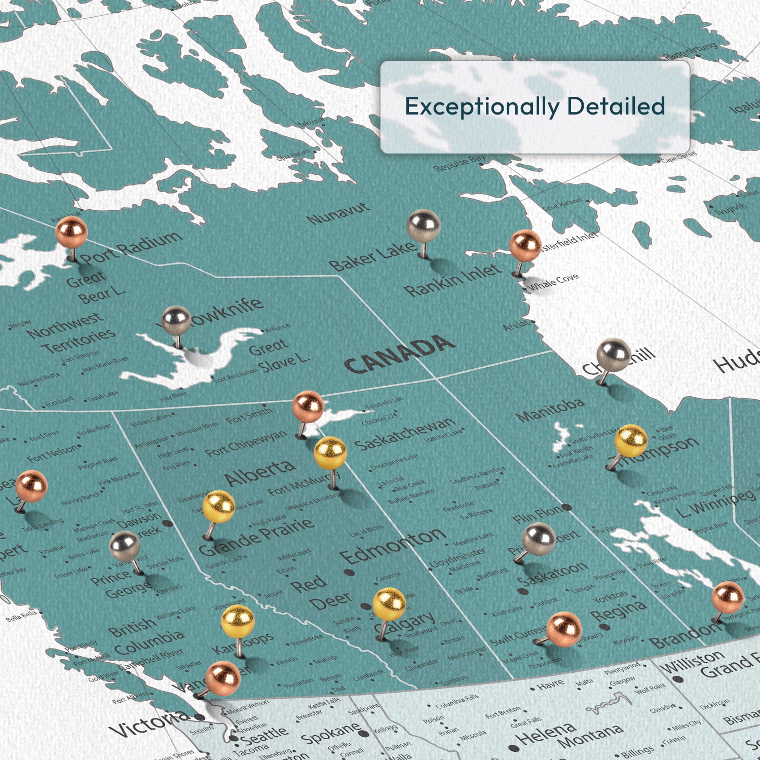 Personalized Dark Cyan Trails Canada Push Pin Map 3