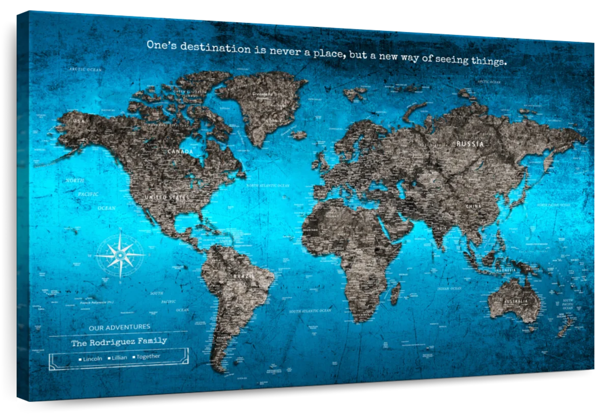 Personalized Deep Blue Push Pin World Map 1
