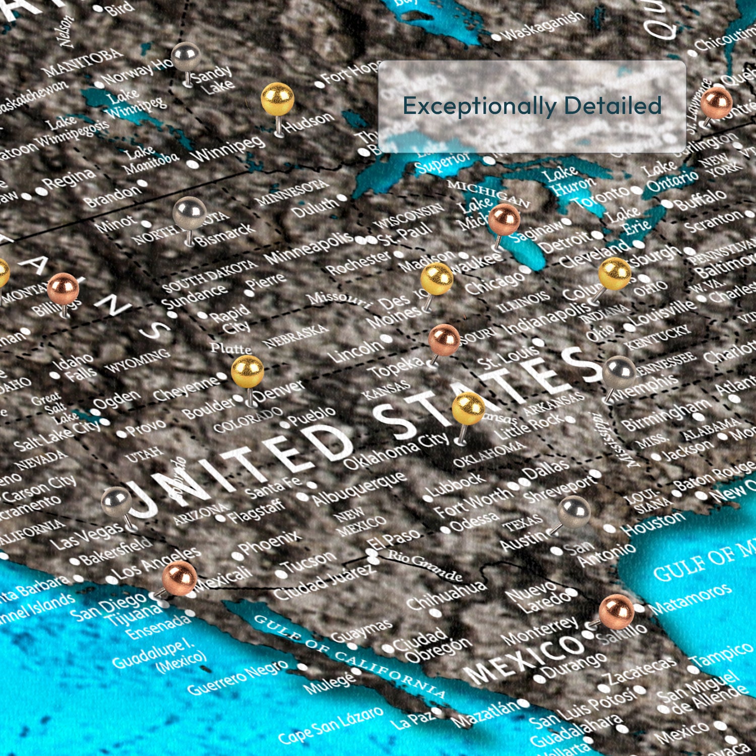 Personalized Deep Blue Push Pin World Map 7