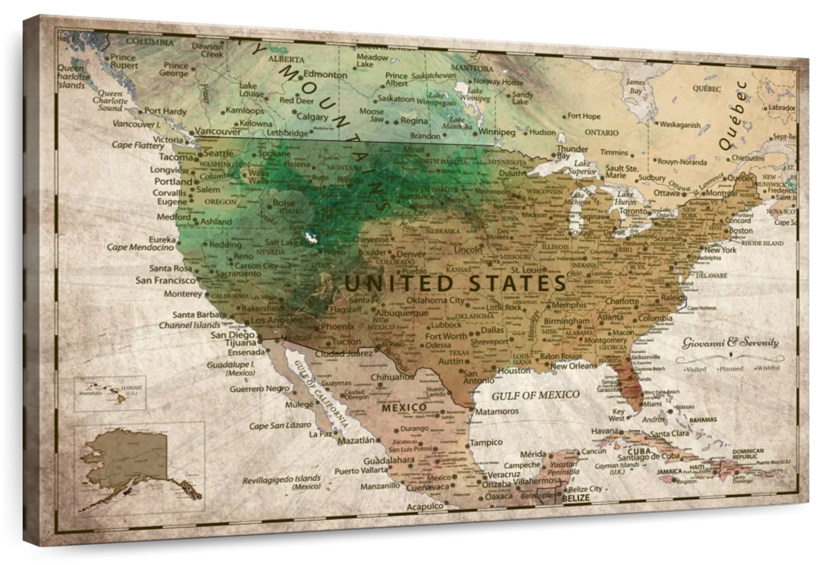 Personalized Earth Tone Journeys Push Pin USA Map 1
