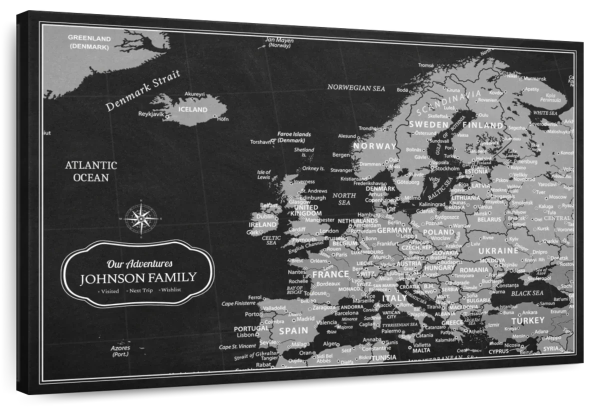 Personalized Family Adventures Europe Push Pin Map 1