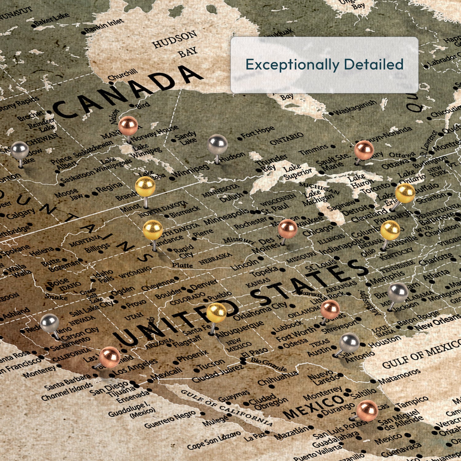 Personalized Family Landmark Travels Push Pin World Map 3