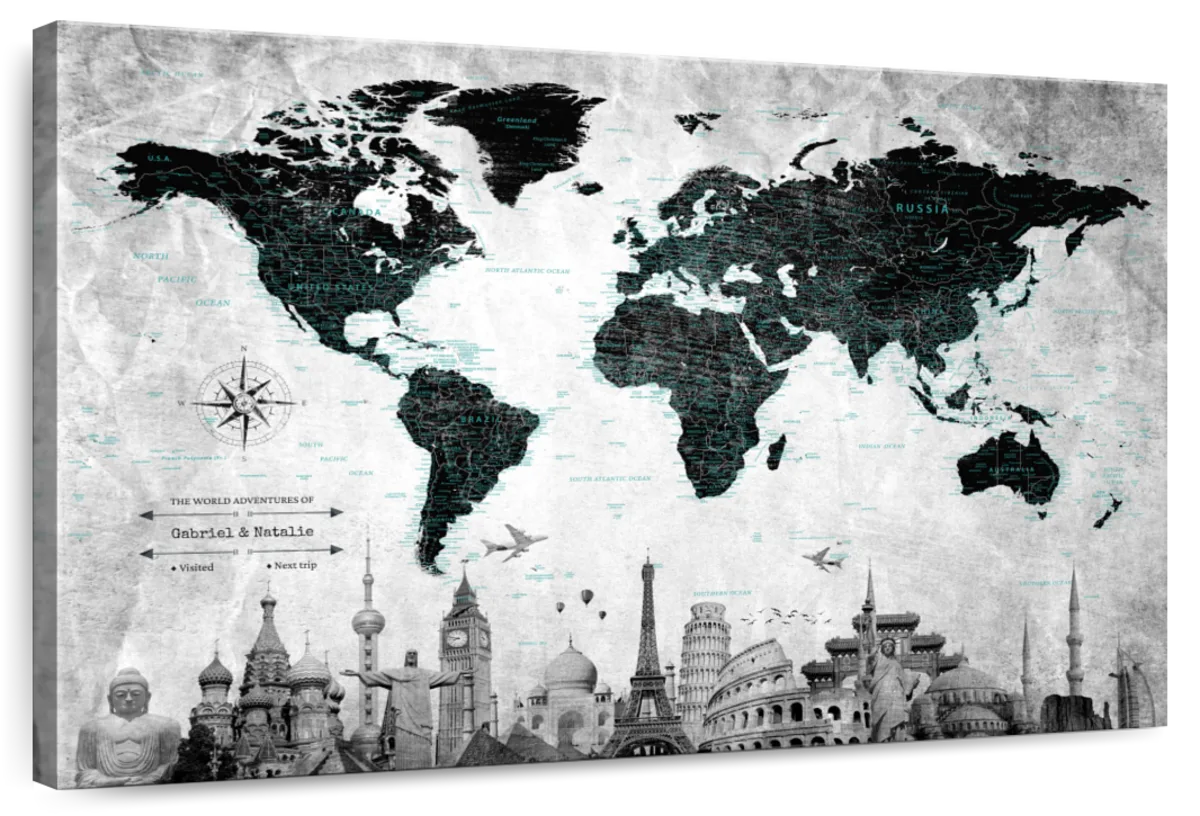 Personalized Famous Landmarks Push Pin World Map 1