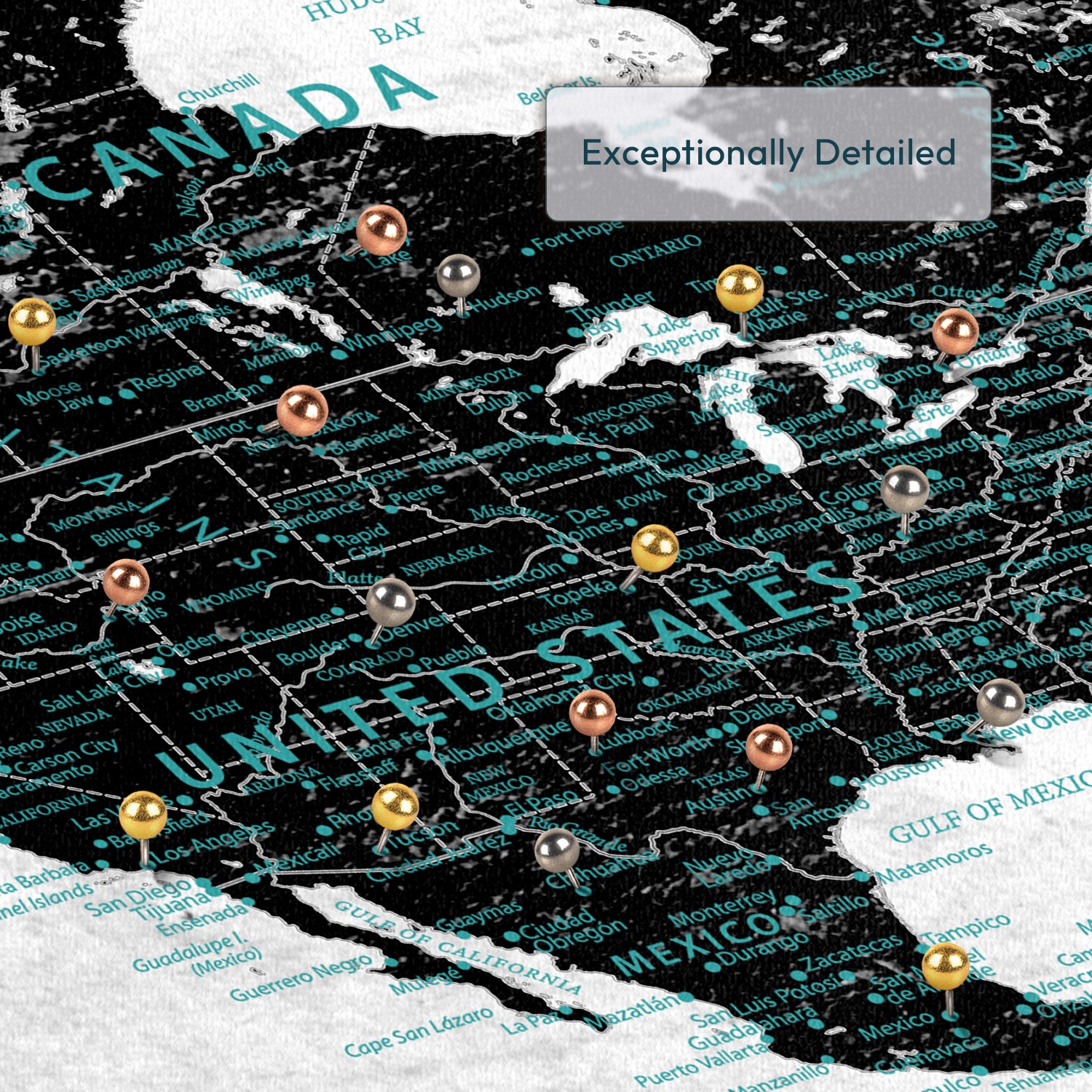 Personalized Famous Landmarks Push Pin World Map 3