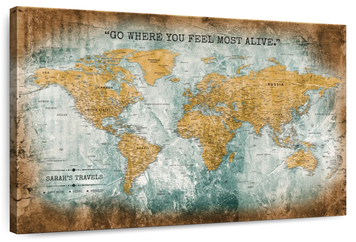 Personalized Feel Alive Push Pin World Map 1