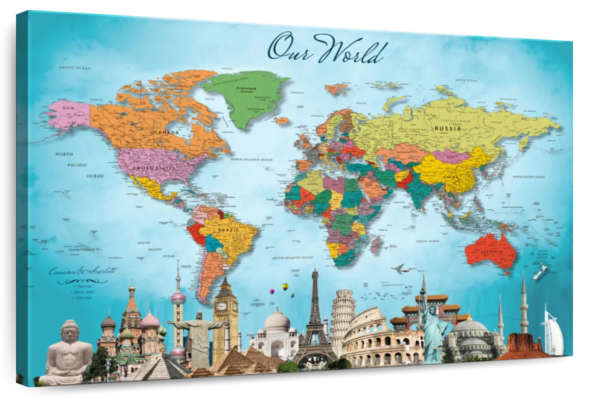 Personalized Global Landmarks Push Pin World Map 1