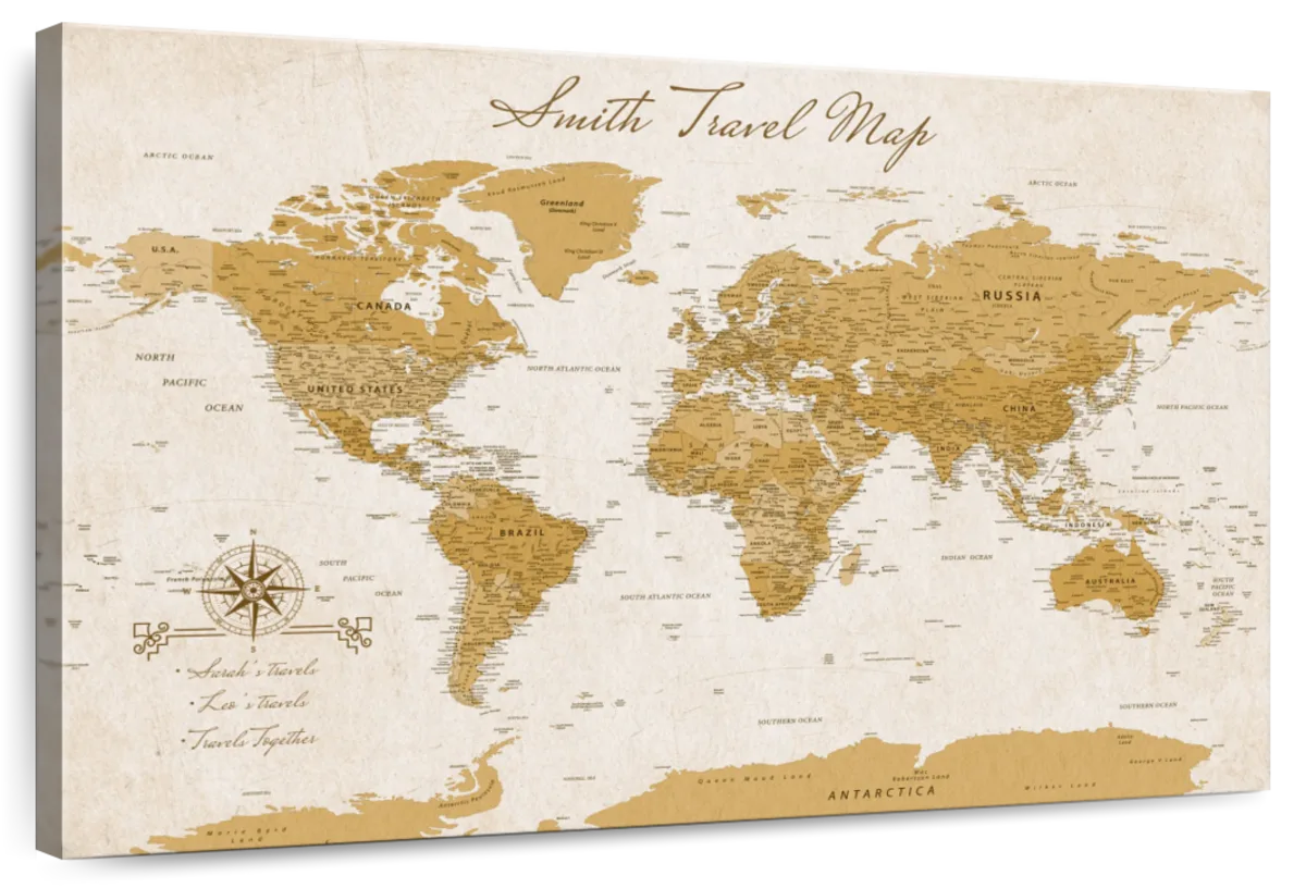 Personalized Golden Voyage Push Pin World Map 1