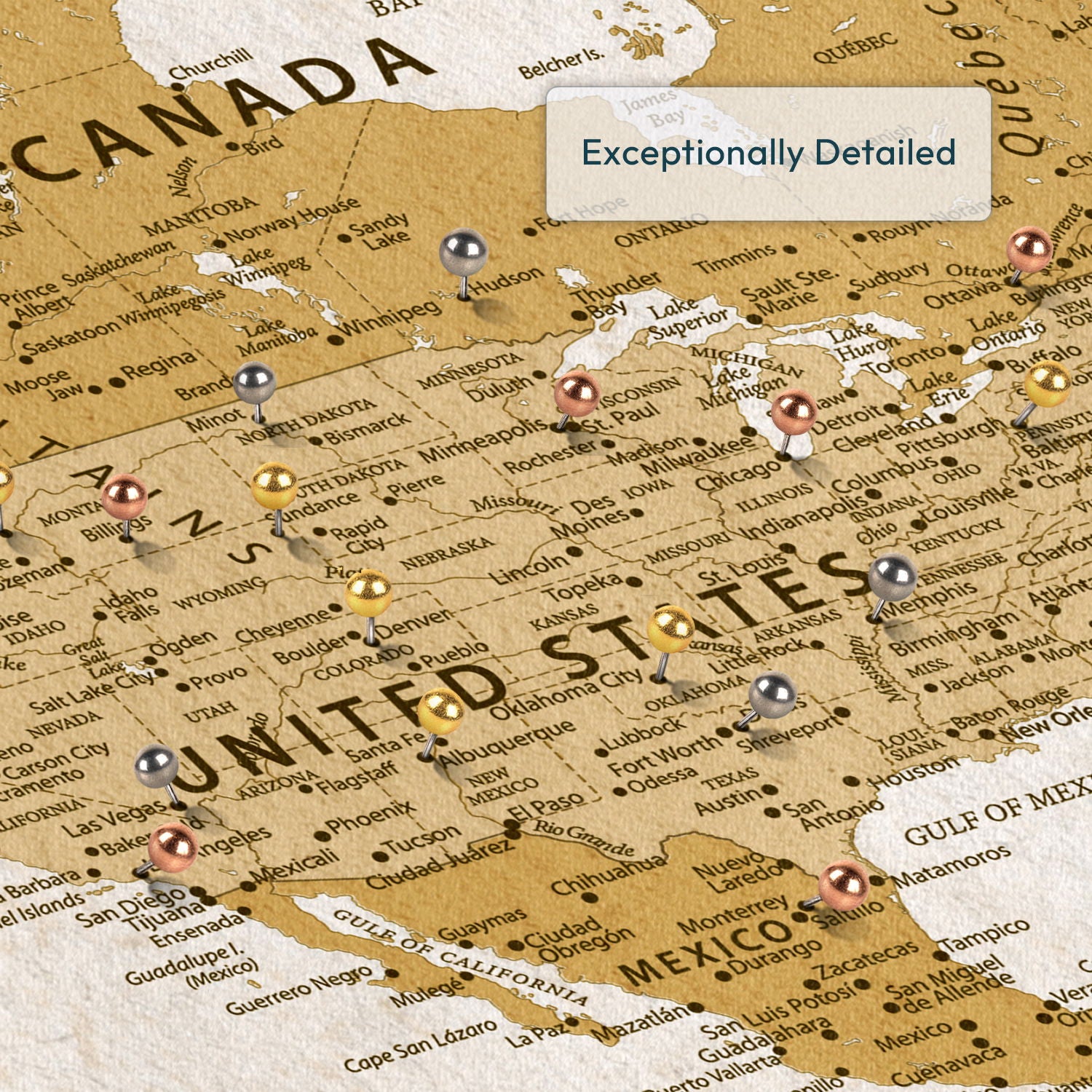 Personalized Golden Voyage Push Pin World Map 4