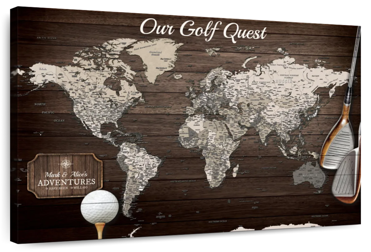 Personalized Golf Adventures Push Pin World Map 1