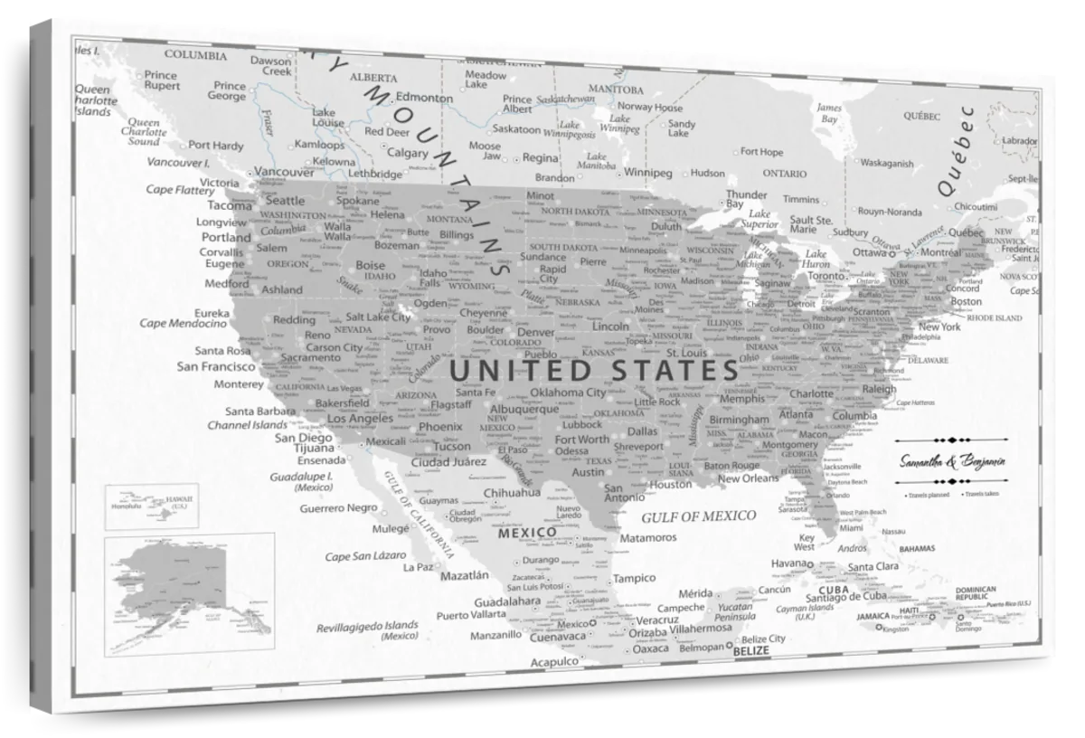 Personalized Gray Adventures Push Pin USA Map 1