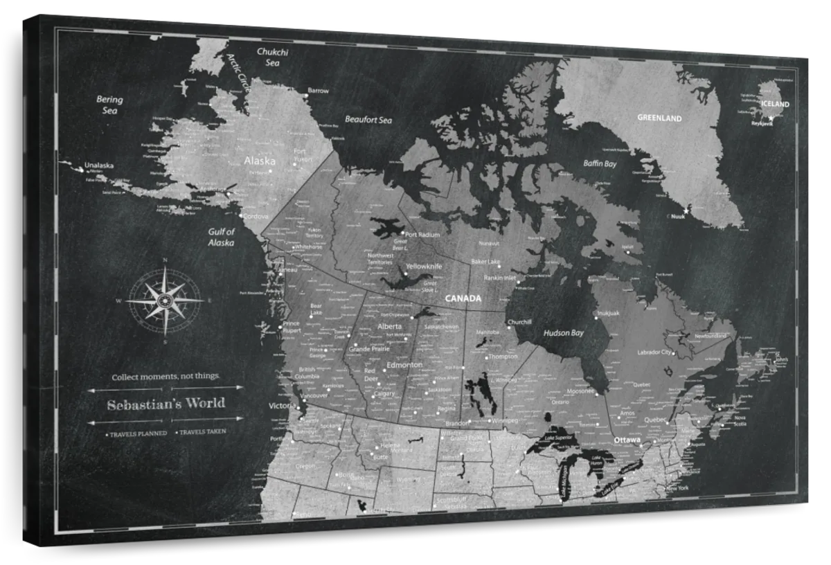 Personalized Gray And Black Push Pin Canada Map 1