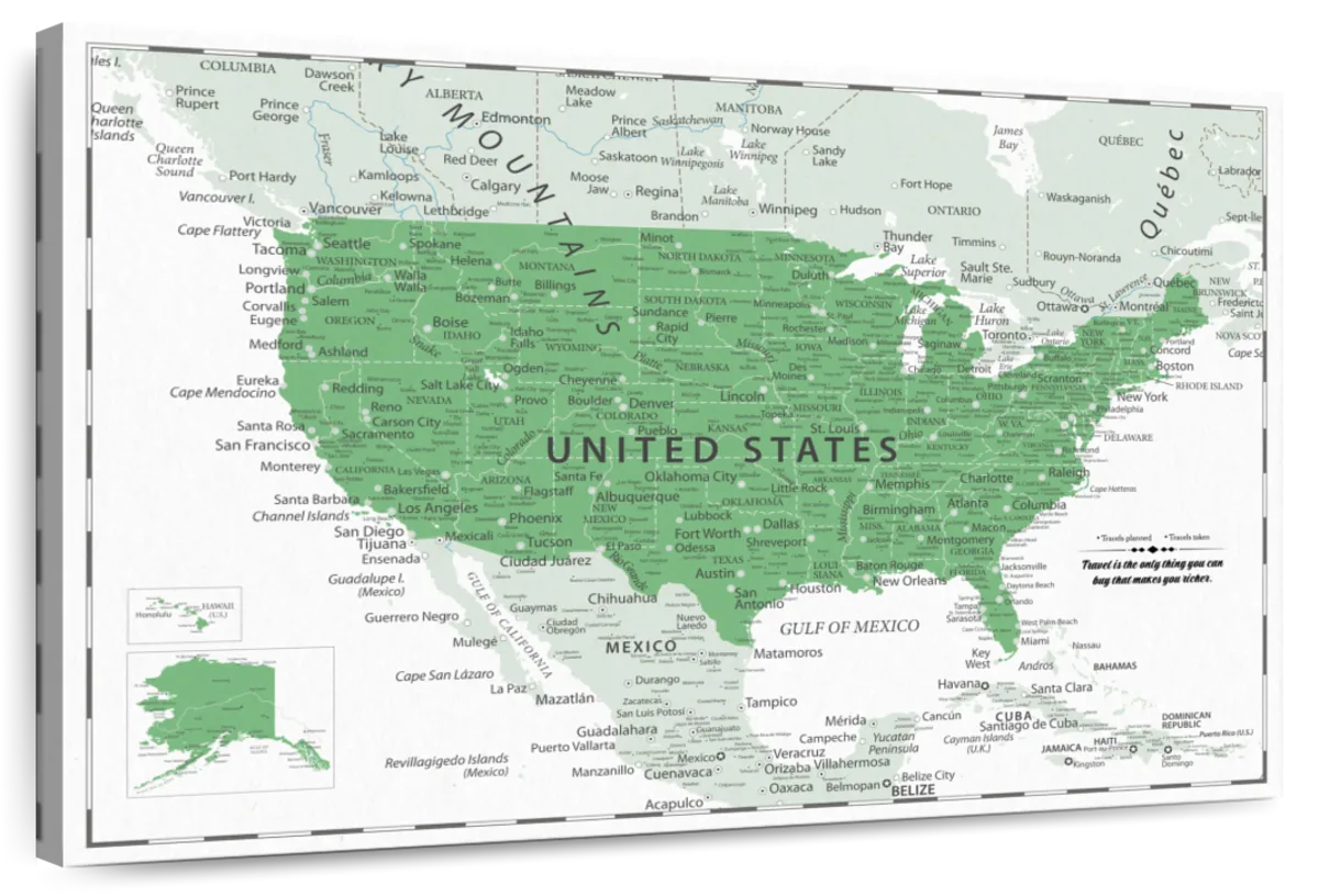 Personalized Green Adventures Push Pin USA Map 1