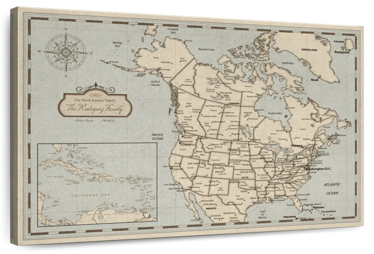 Personalized Highlights of North America Push Pin Map 1