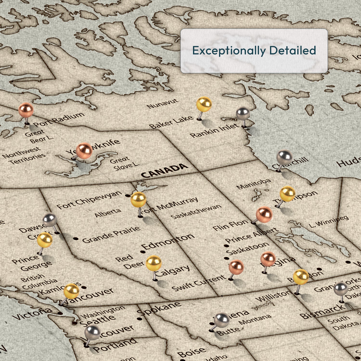 Personalized Highlights of North America Push Pin Map 3