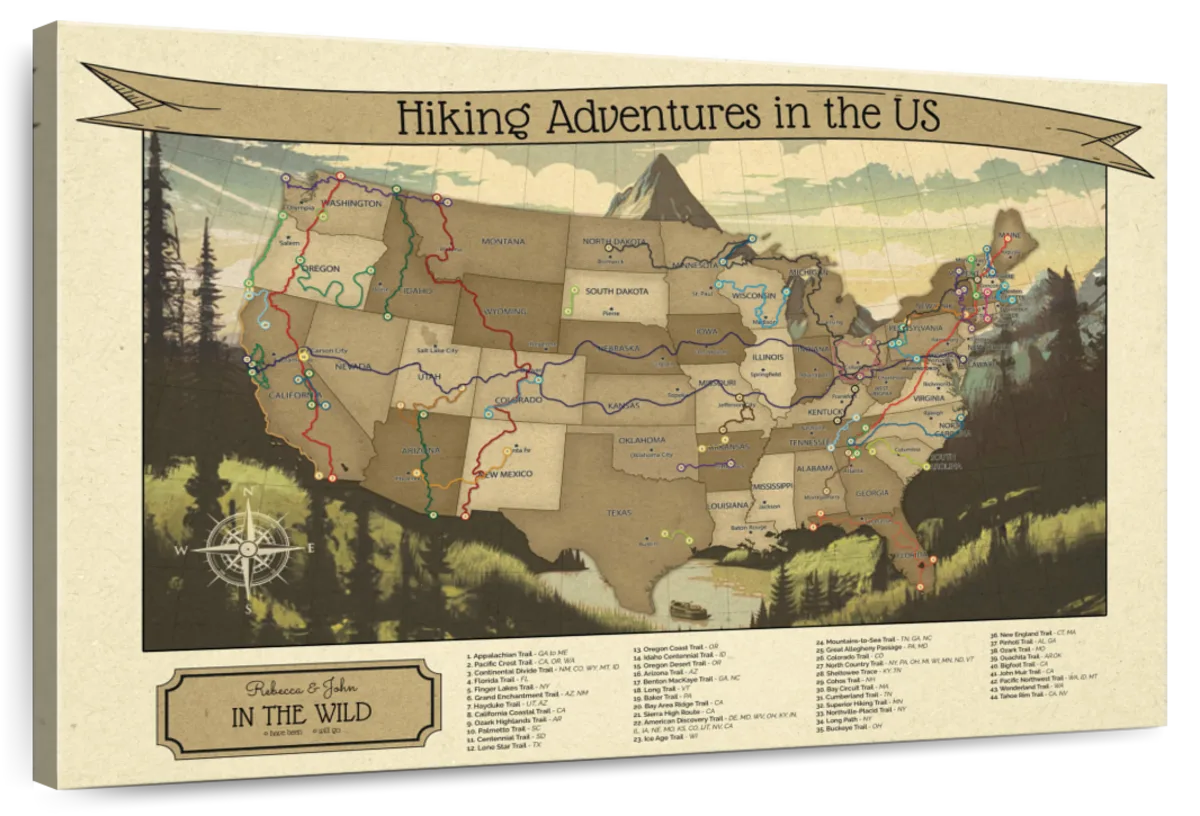 Personalized Hiking Adventures Push Pin USA Map 1
