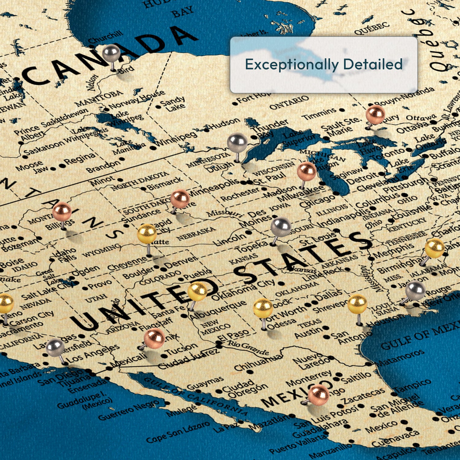 Personalized Iconic Landmarks Push Pin World Map 3