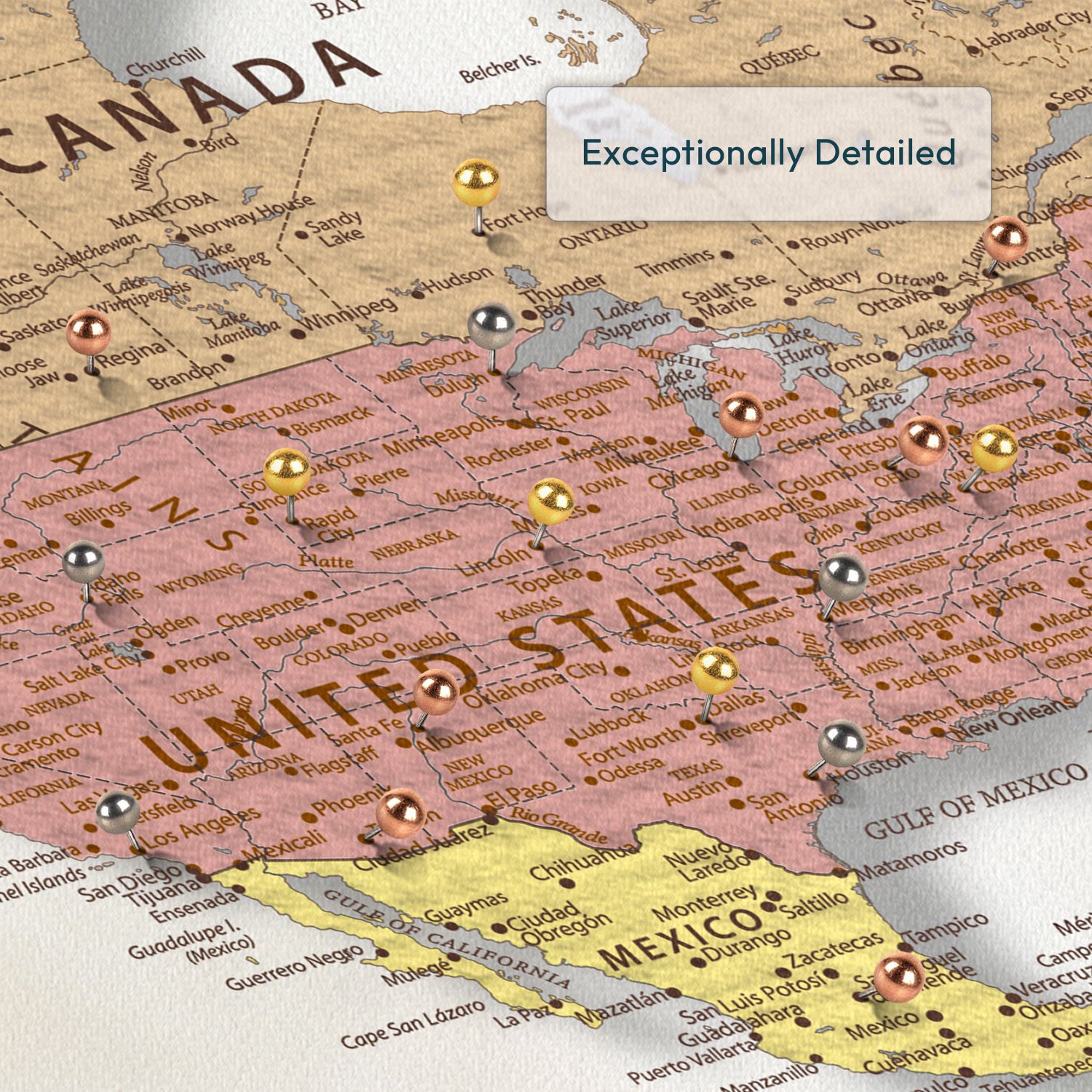 Personalized Landmark Destinations Push Pin World Map 3