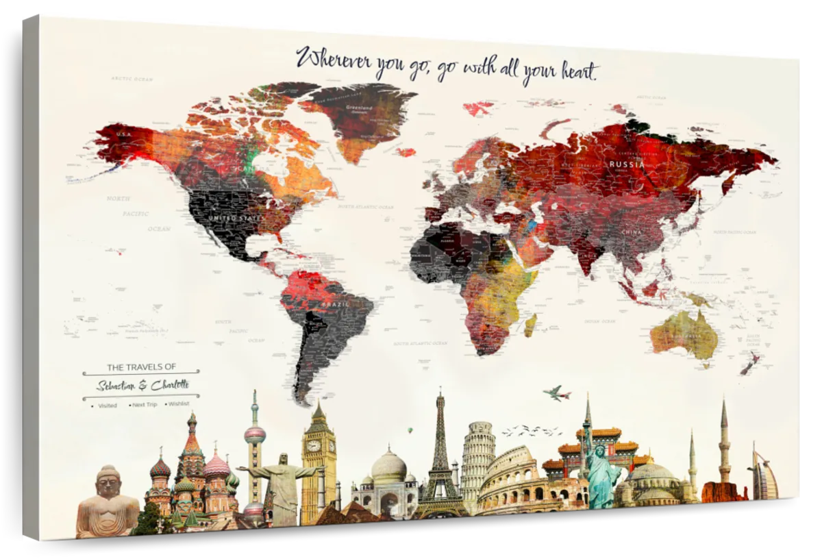 Personalized Landmark Travel Adventures Push Pin World Map 1