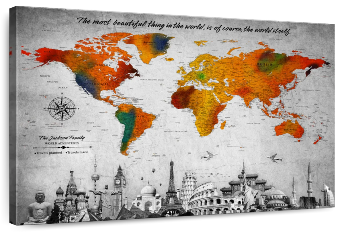 Personalized Landmark Travel Stories Push Pin World Map 1