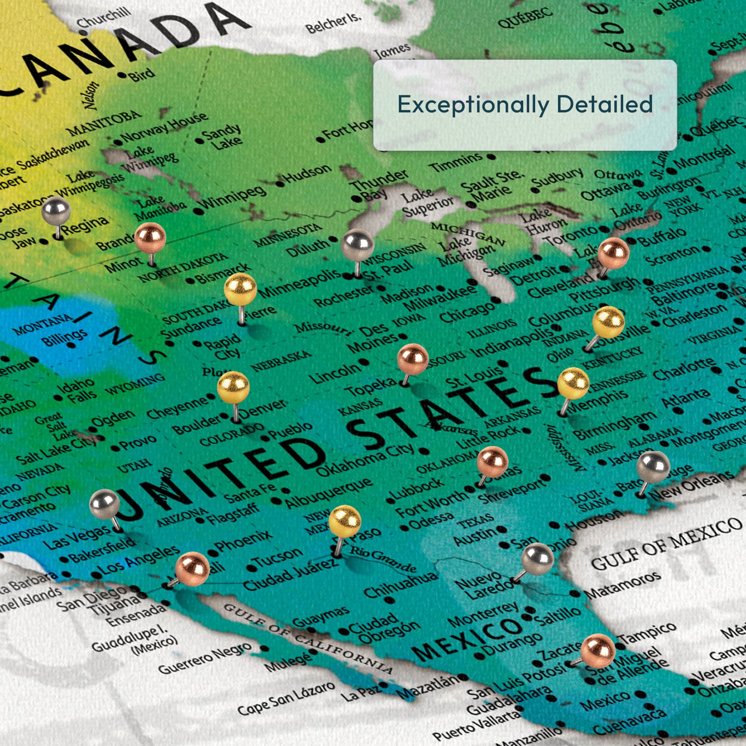 Personalized Landmark Travels Push Pin World Map 3