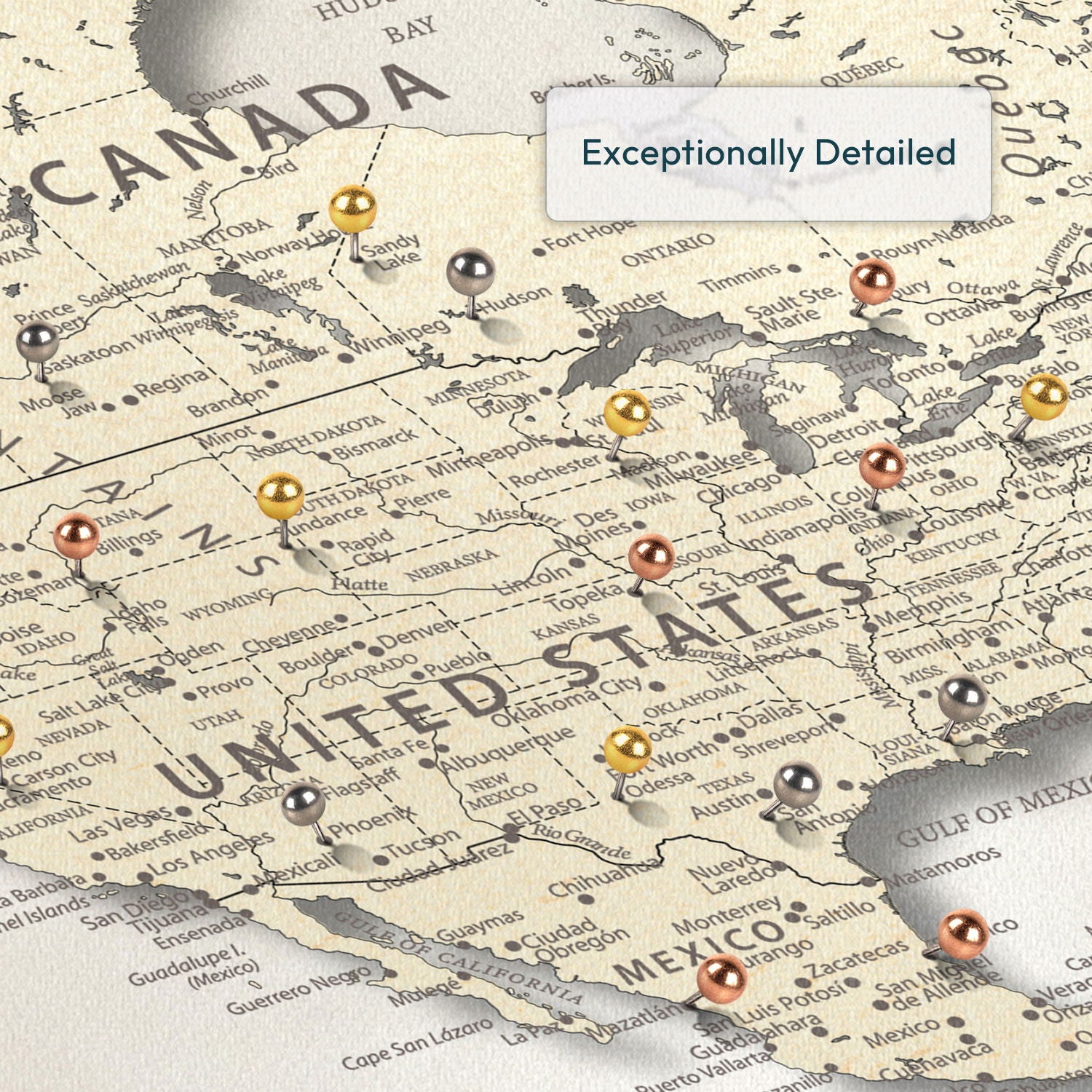 Personalized Landmarks Push Pin World Map 4