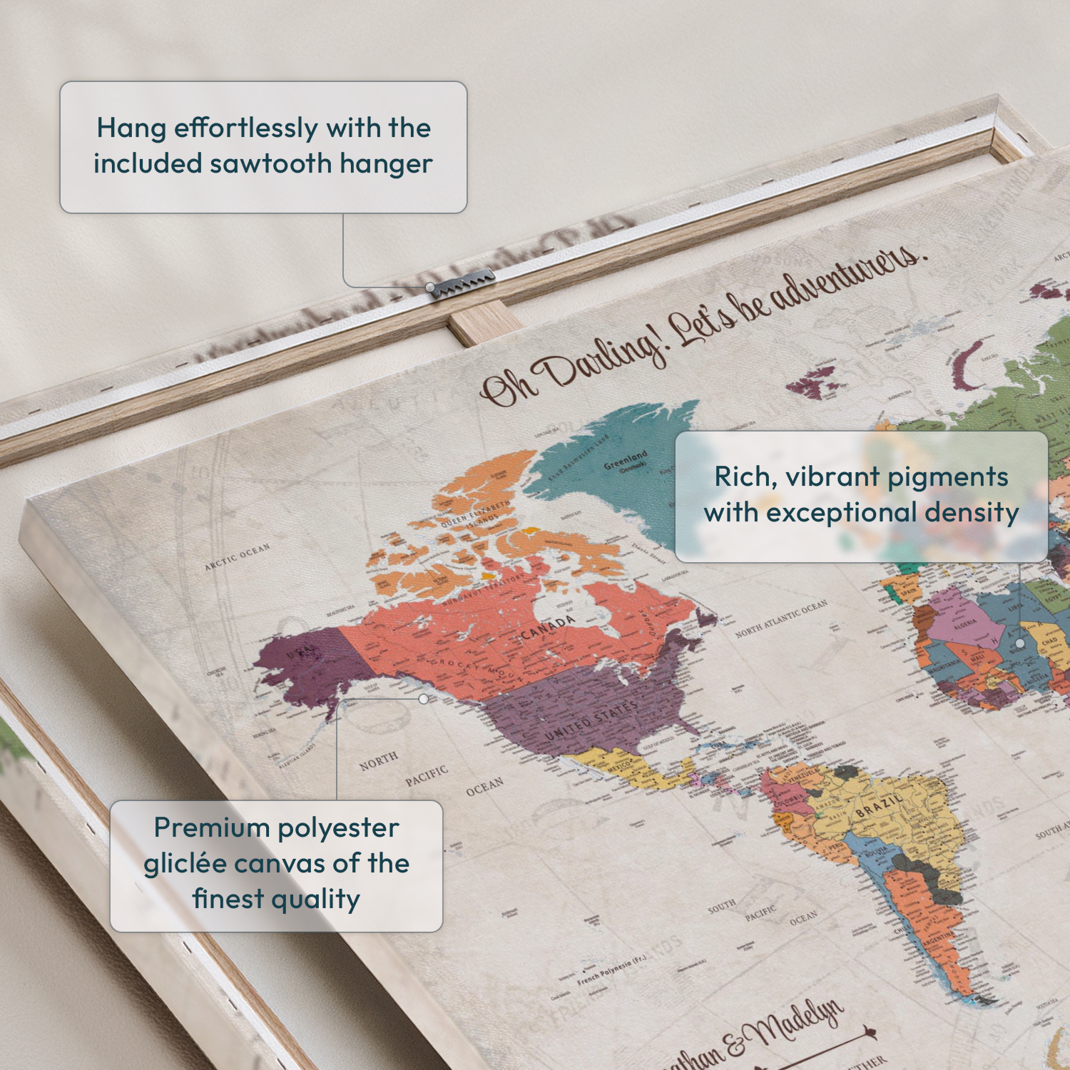 Personalized Lets Be Adventurers Push Pin World Map 6