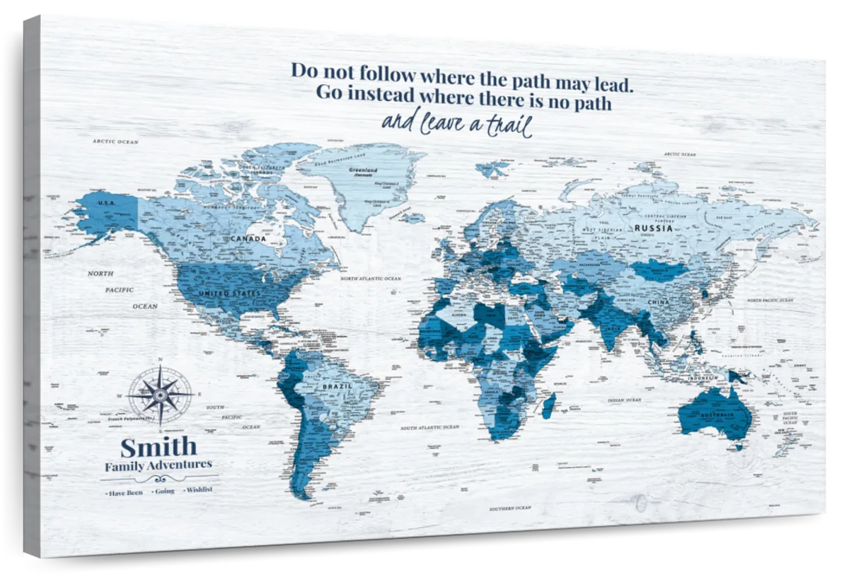 Personalized Lets Leave A Trail Push Pin World Map 1