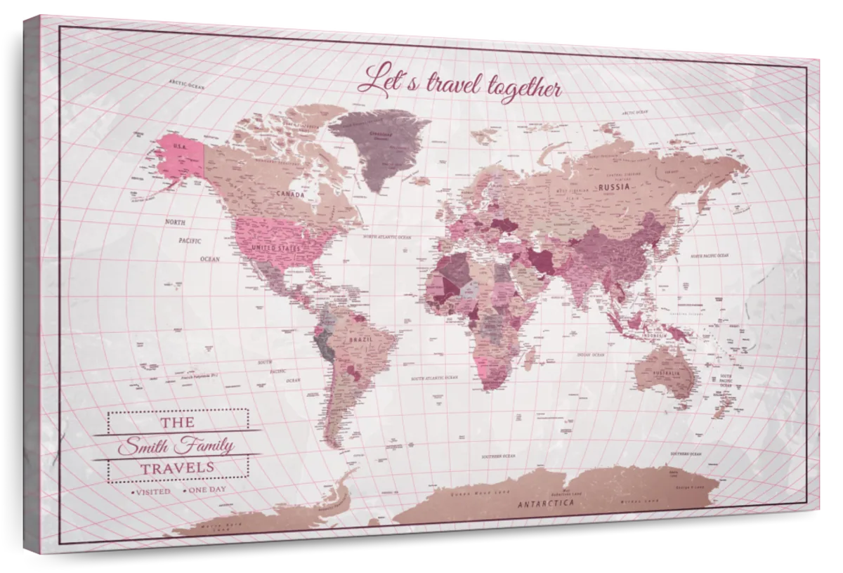 Personalized Lets Travel Togather Push Pin World Map 1
