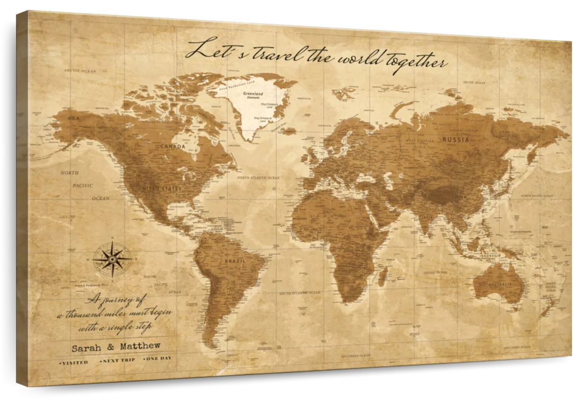 Personalized Lets Travel Together Push Pin World Map 1