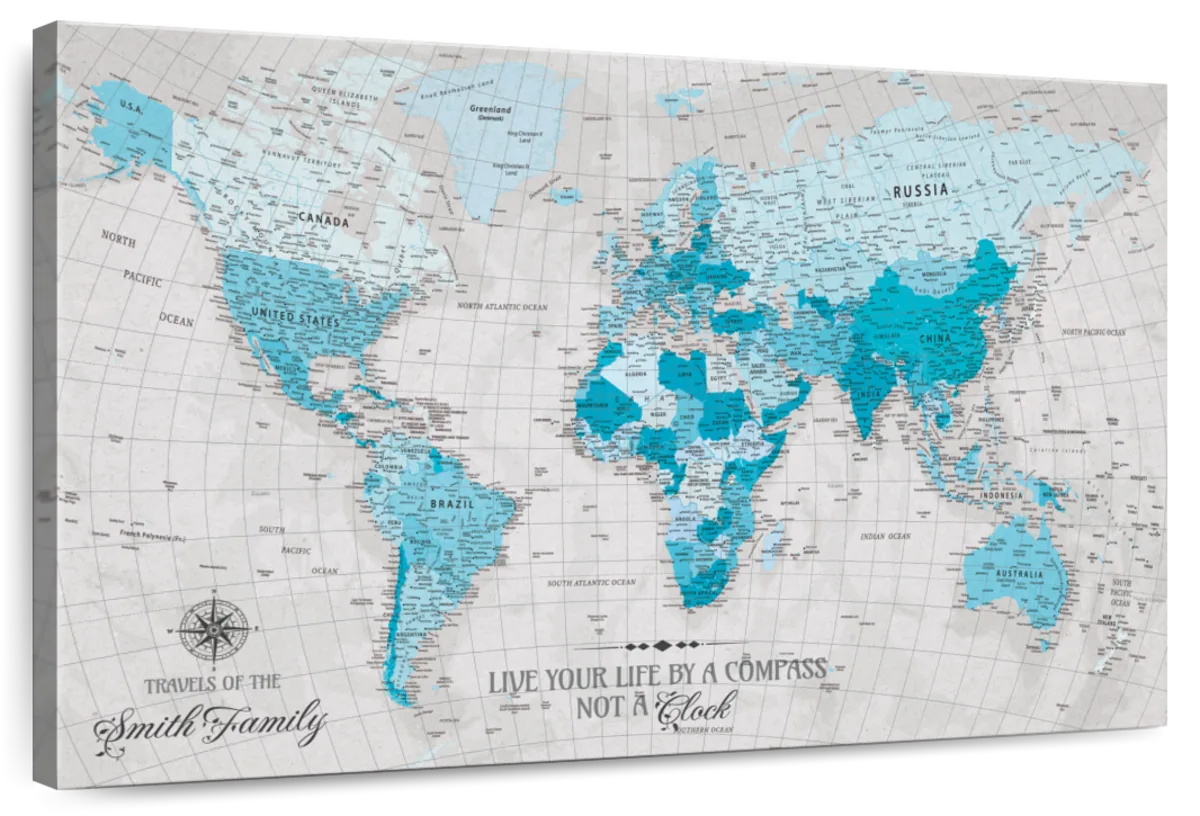 Personalized Life By Compass Push Pin World Map 1