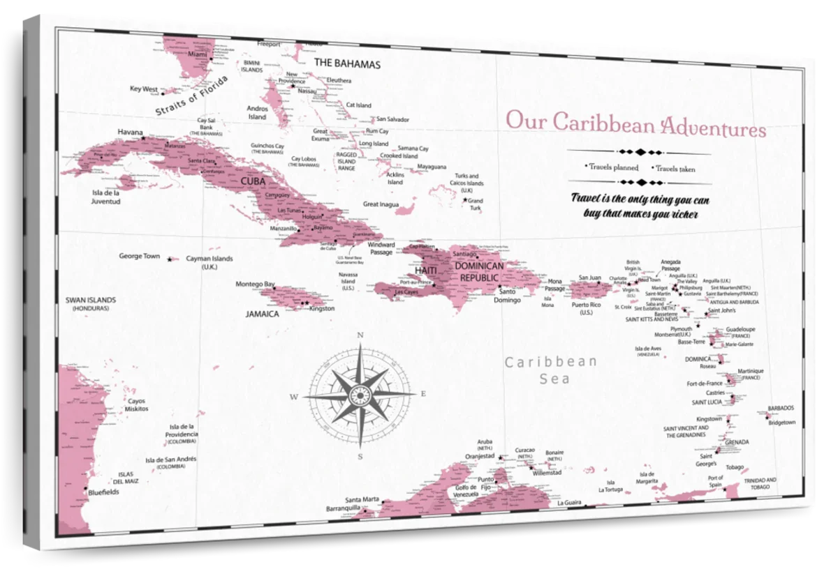 Personalized Light Escapes Caribbean Push Pin Map 1