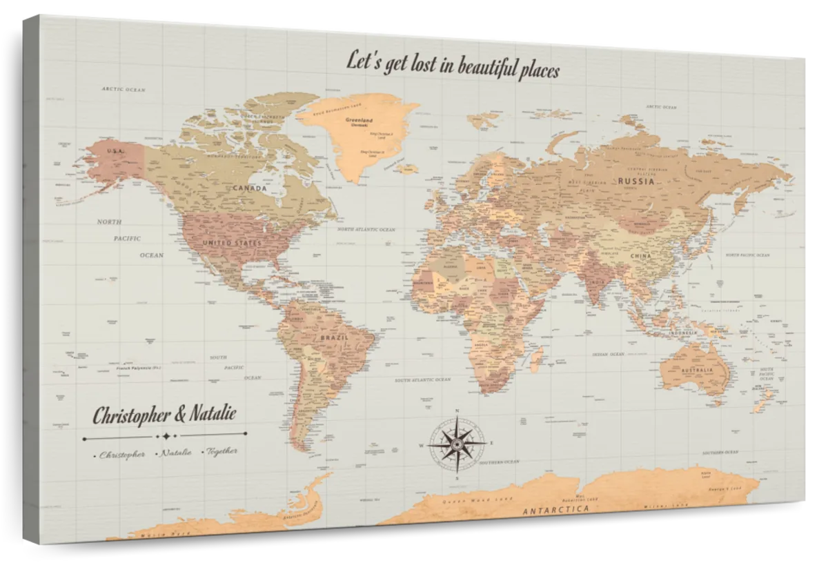 Personalized Lost In Beautiful Places Push Pin World Map 1