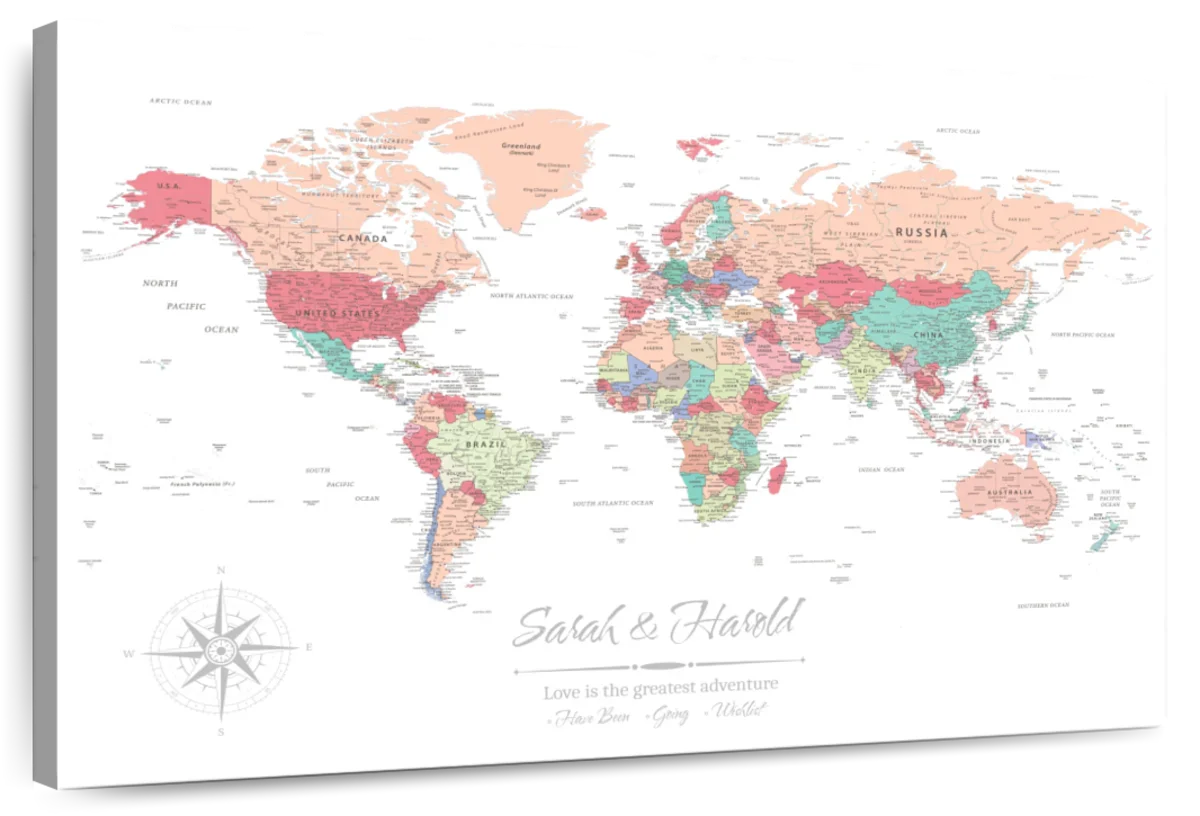 Personalized Love Voyage Push Pin World Map 1