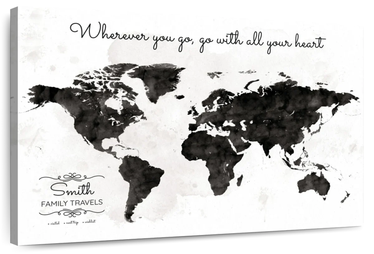 Personalized Meaningful Travels Push Pin World Map 1