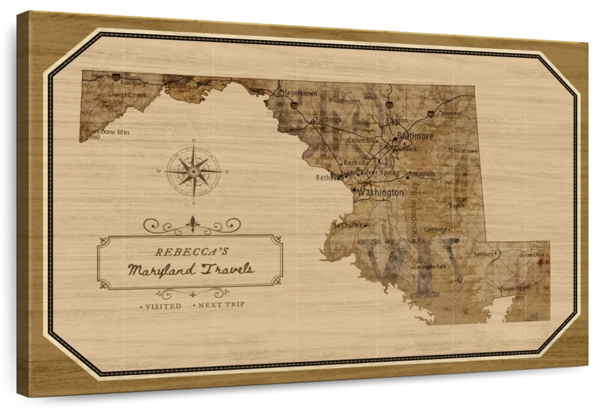 Personalized Memories of Maryland Push Pin Map 1