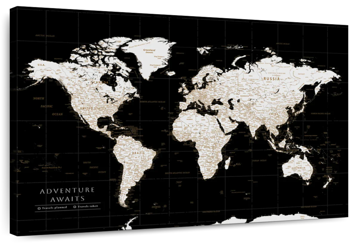 Personalized Midnight Trails Push Pin World Map 1